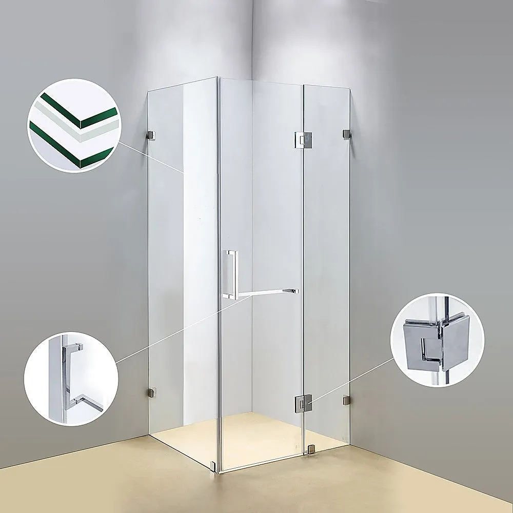 10mm Safety Glass Frameless Shower Screen 110x80cm, Della Francesca