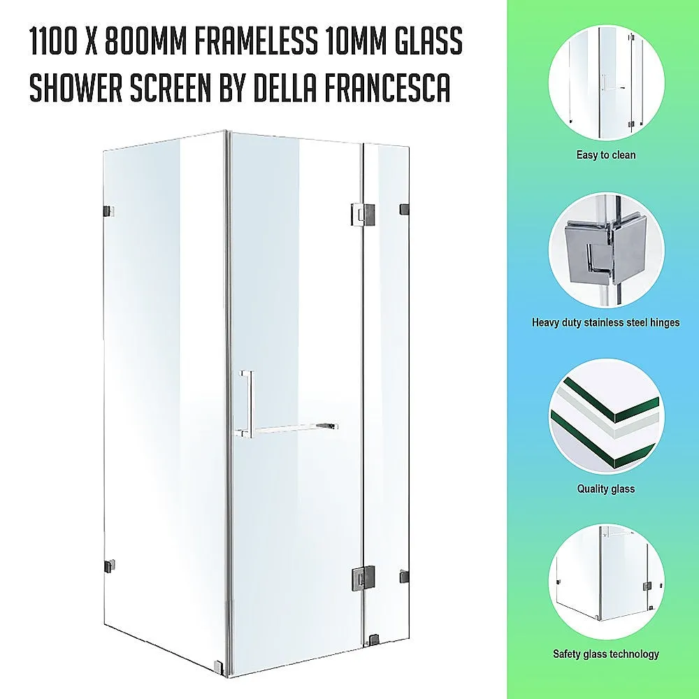 10mm Safety Glass Frameless Shower Screen 110x80cm, Della Francesca