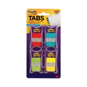 1" Plain Solid Color Tabs, 1/5-cut, Assorted Colors, 1" Wide, 100/pack