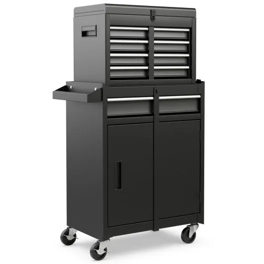 2-in-1 Tool Chest and Cabinet with 5 Sliding Drawers-Black
