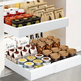 2-Pack Expandable Pull Out Cabinet Organizer, 53cm Depth Pull Out Cabinet Organizer for Kitchen Cabinets, Adjustable Adhesive Drawers for Bathroom, Bedroom, Pantry(NOT for Cabinets with Lips/Frame)