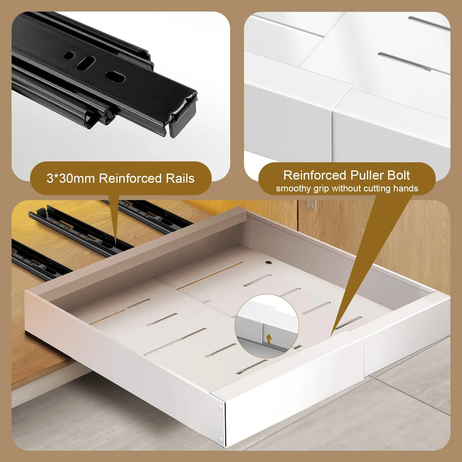 2-Pack Expandable Pull Out Cabinet Organizer, 53cm Depth Pull Out Cabinet Organizer for Kitchen Cabinets, Adjustable Adhesive Drawers for Bathroom, Bedroom, Pantry(NOT for Cabinets with Lips/Frame)