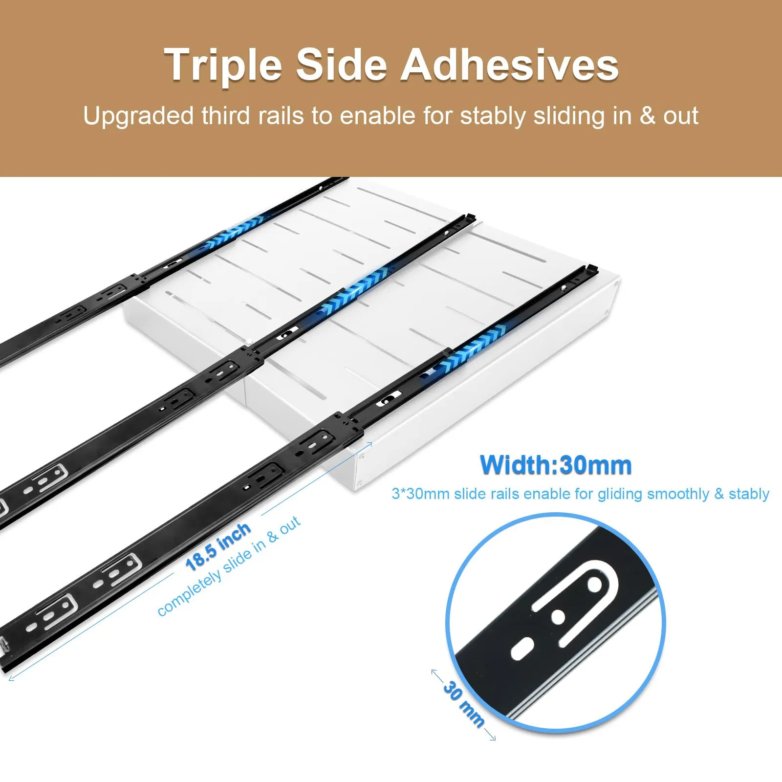 2-Pack Expandable Pull Out Cabinet Organizer, 53cm Depth Pull Out Cabinet Organizer for Kitchen Cabinets, Adjustable Adhesive Drawers for Bathroom, Bedroom, Pantry(NOT for Cabinets with Lips/Frame)
