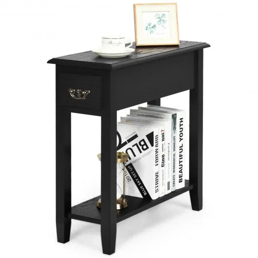 2 Tier End Bedside Sofa Side Table Narrow Nightstand-Black