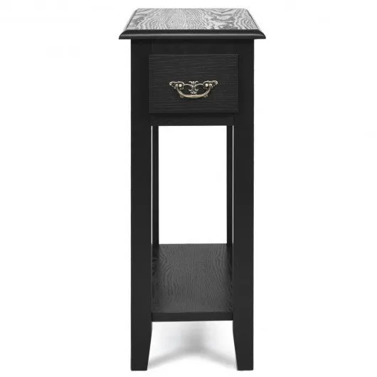 2 Tier End Bedside Sofa Side Table Narrow Nightstand-Black
