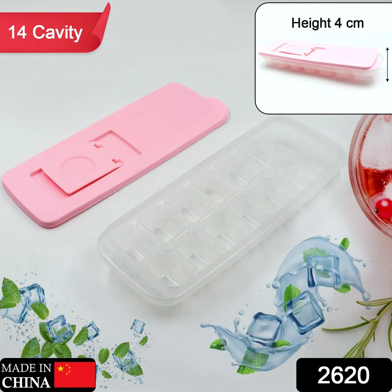2620  Ice Cube Trays, Ice Tray Food Grade Flexible Silicone Ice Cube Tray Molds with Lids, Easy Release Ice Trays Make 14 Ice Cube, Stackable Dishwasher Safe