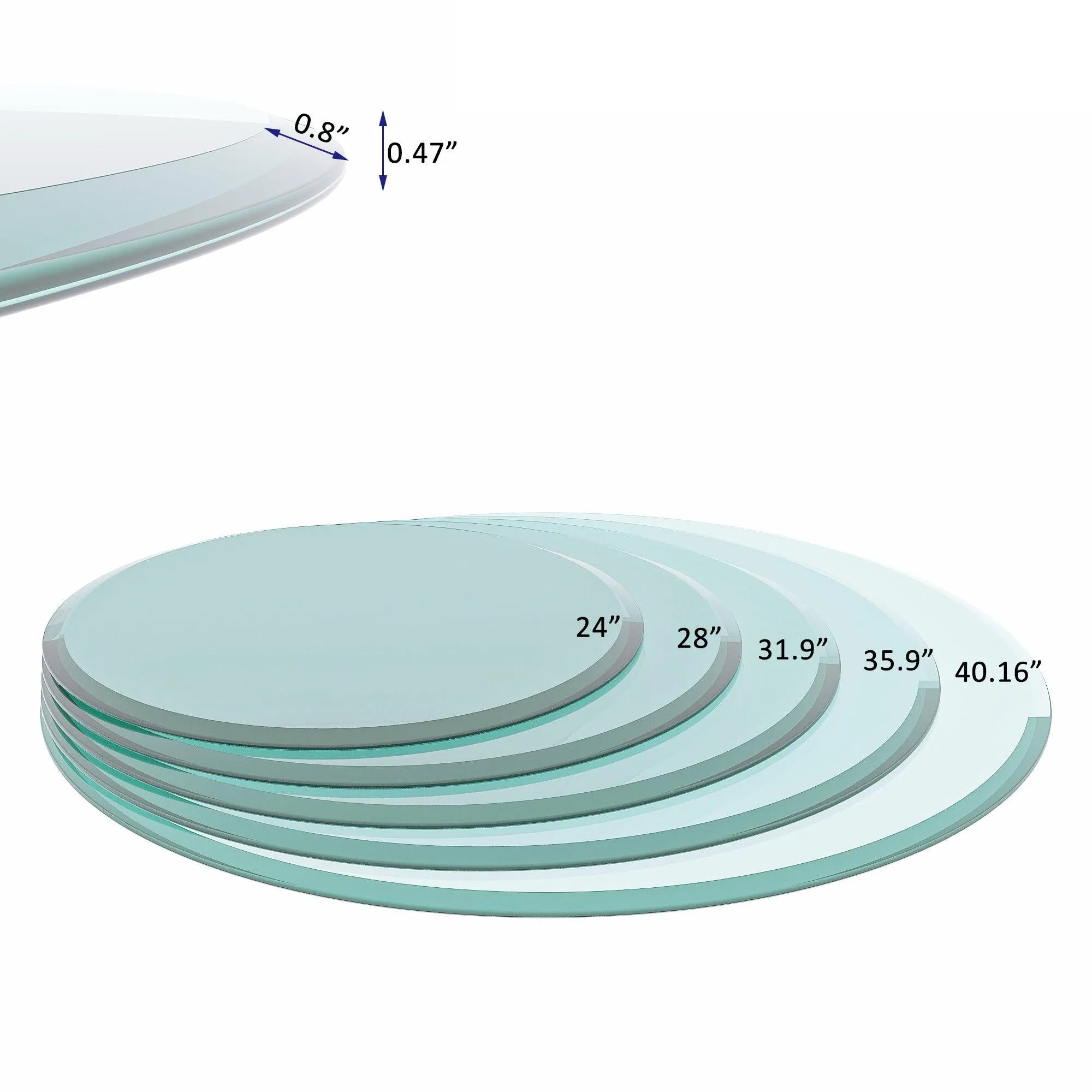 36" Inch Round Tempered Glass Table Top Clear Glass 1/2" Inch Thick Beveled Polished Edge