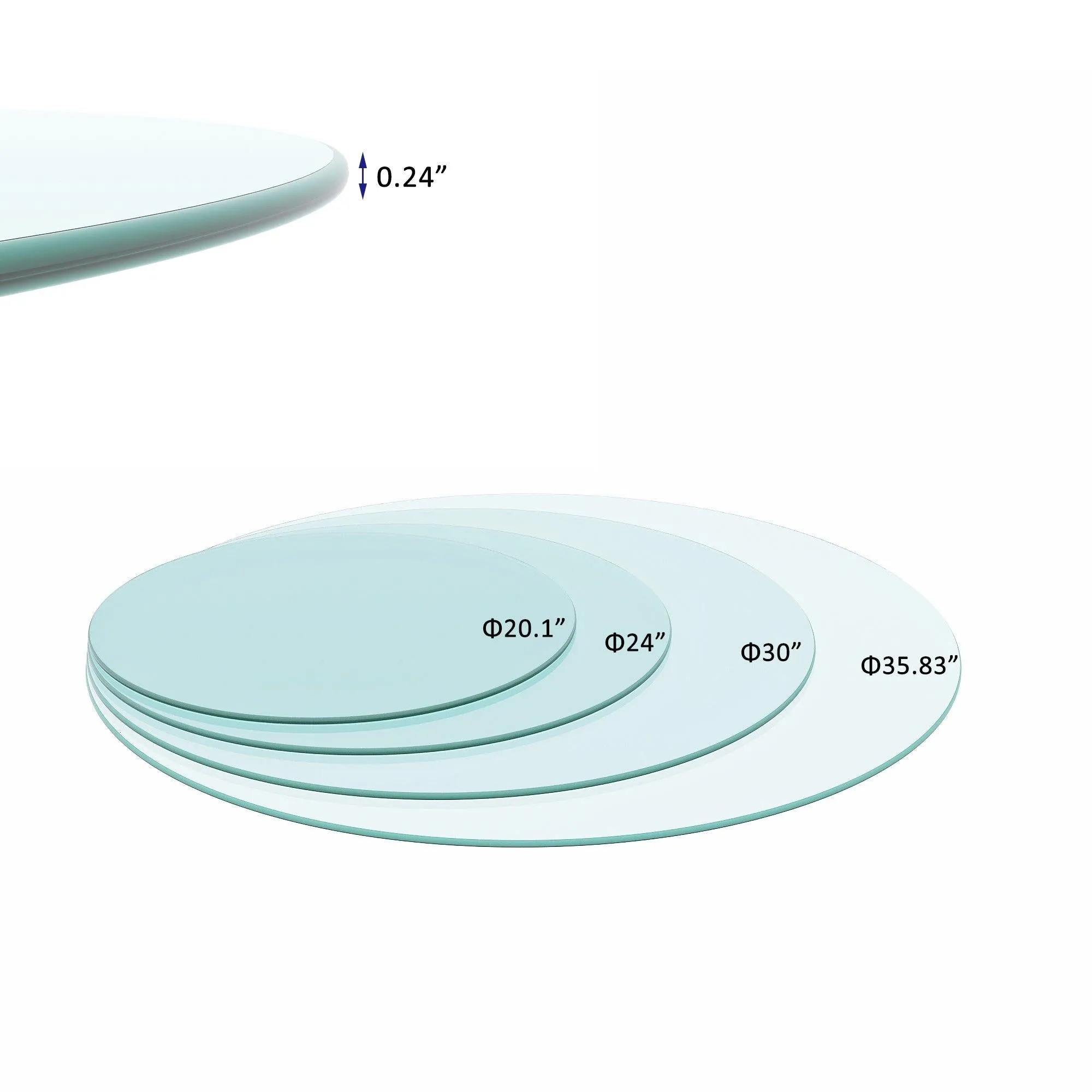 36" Inch Round Tempered Glass Table Top Clear Glass 1/4’’ Inch Thick Round Polished Edge