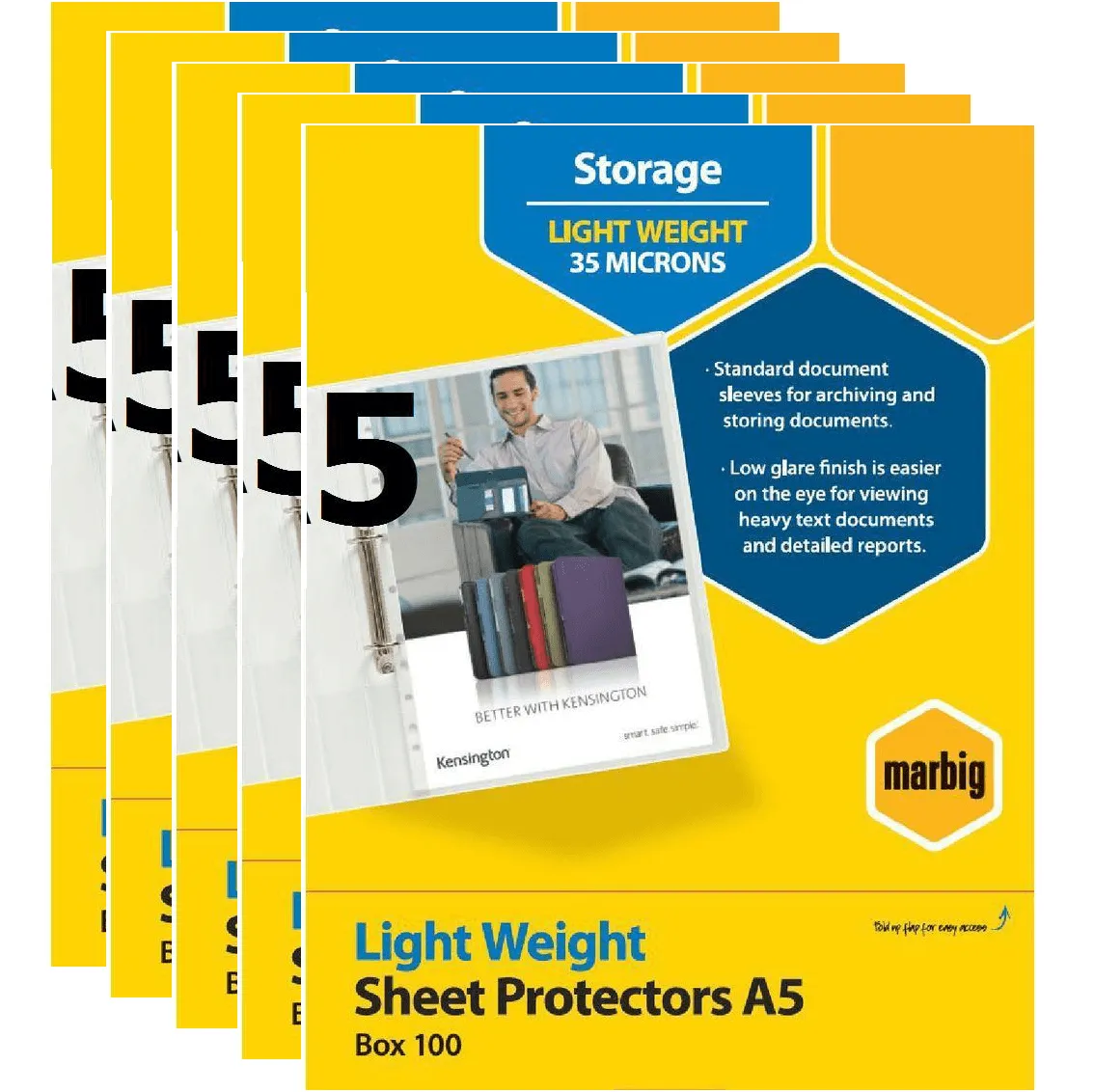 5 Pack Marbig Copysafe Sheet Protectors Plastic Sleeves A5 Box 100 35 Micron
