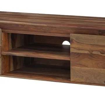 58 Inch TV Media Entertainment Cabinet, 2 Door 1 Shelf, Sheesham Wood Brown By Casagear Home