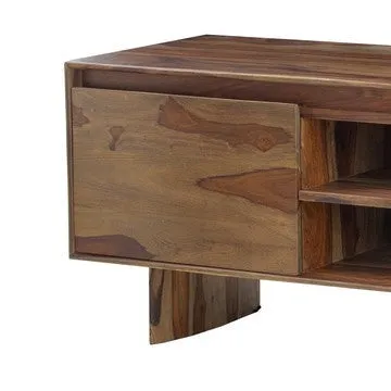 58 Inch TV Media Entertainment Cabinet, 2 Door 1 Shelf, Sheesham Wood Brown By Casagear Home