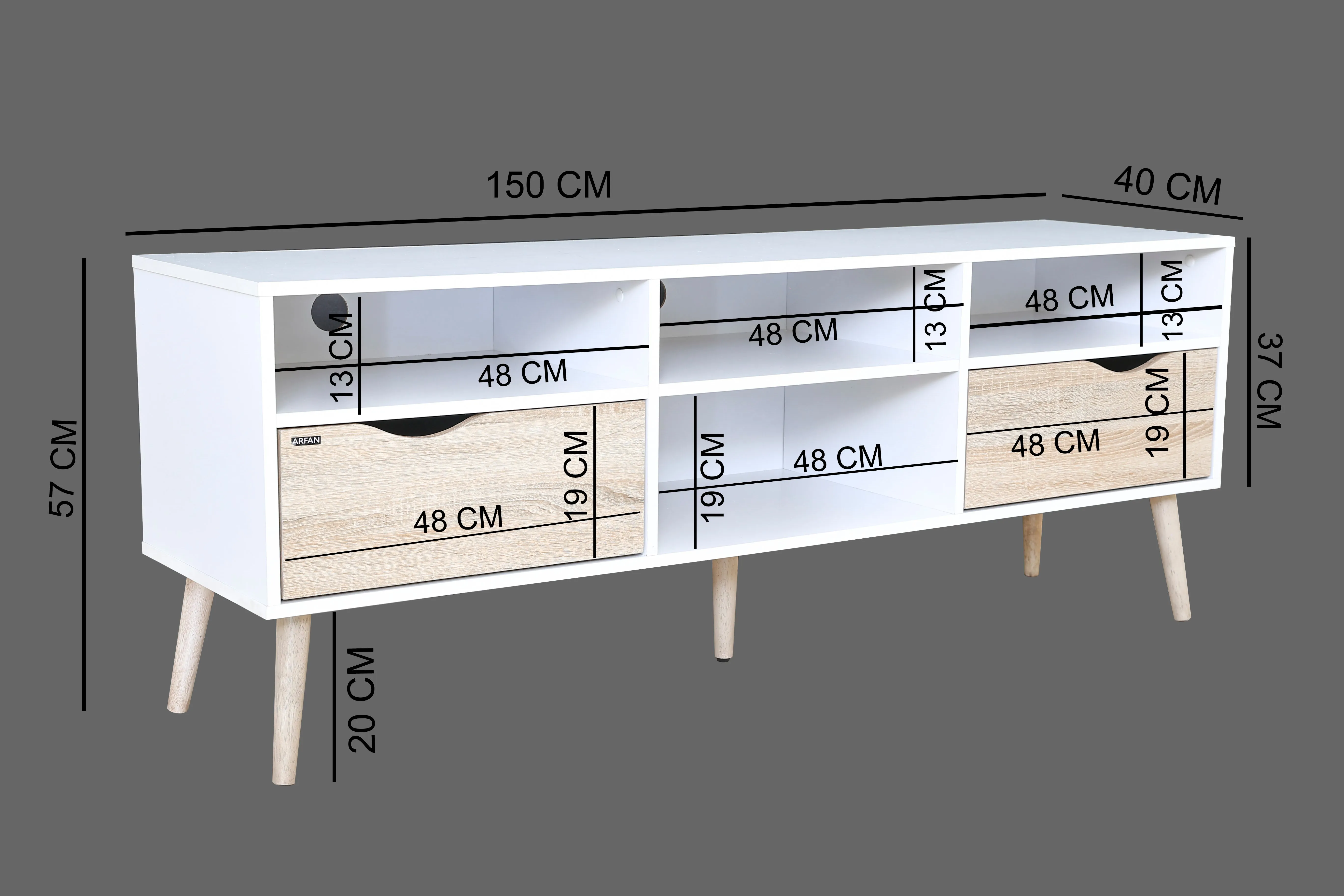AFT MAJESTIC TV RACK/STORAGE, WHITE SONOMA OAK