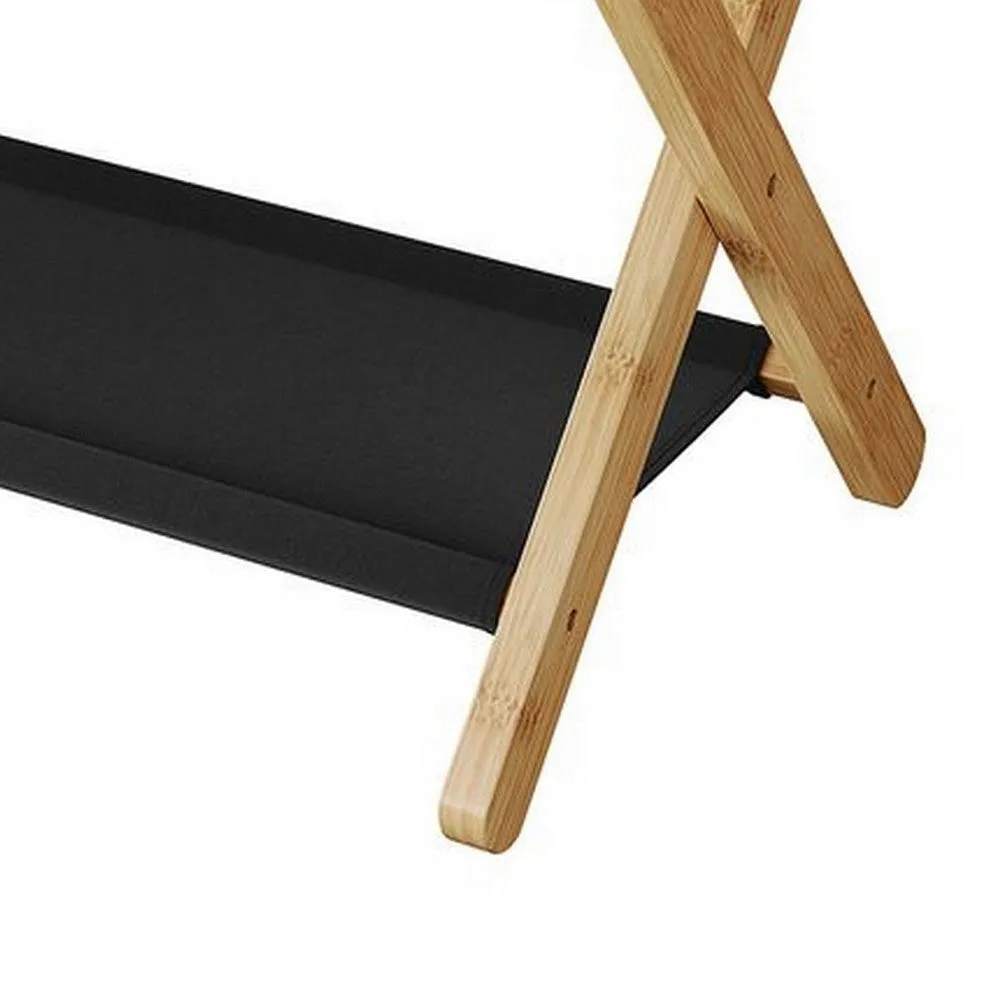Ami 26 Inch Luggage Rack, 1 Storage Shelf, Foldable X, Black, Light Brown By Casagear Home