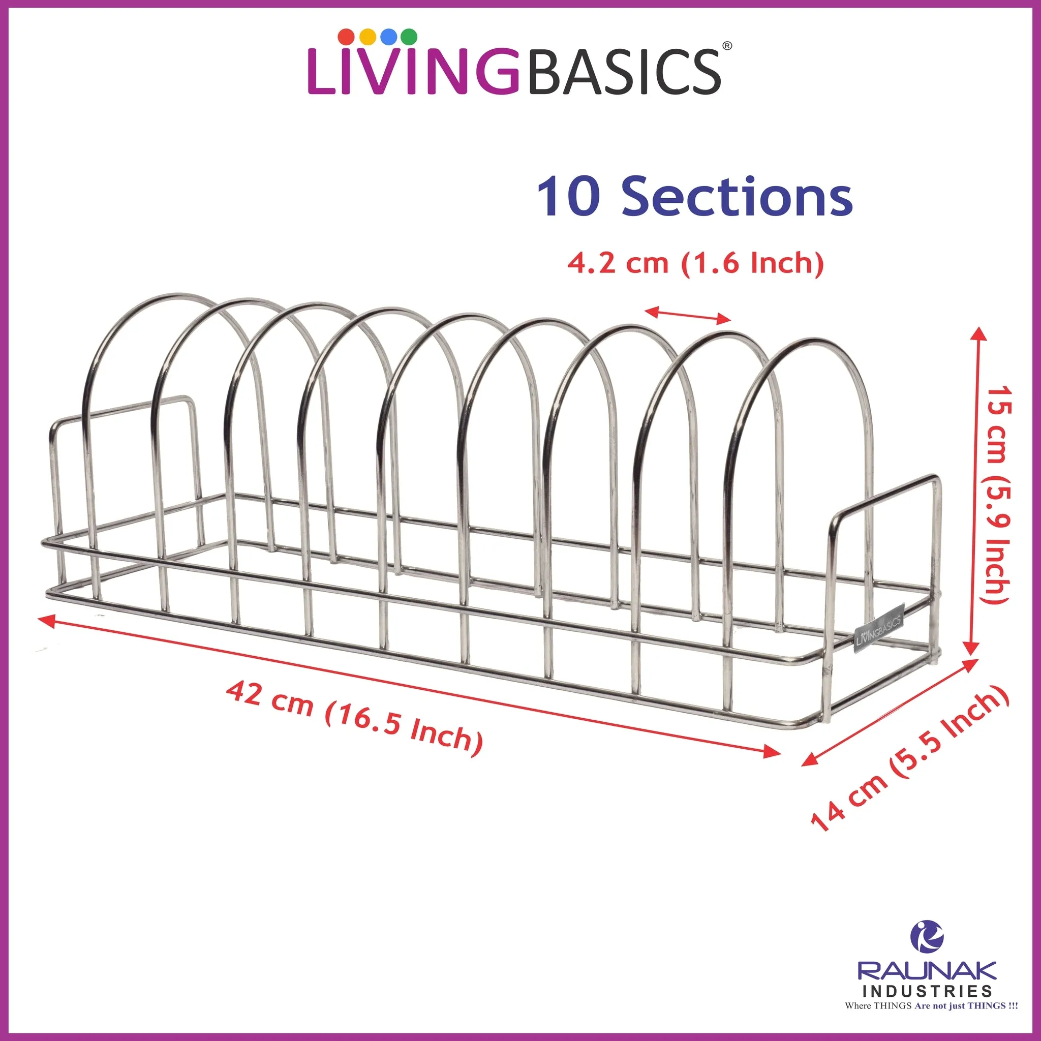 Anti Rust Stainless Steel 10 Sections Round Shape Dish Stand, Plate Rack, Lid Organizer Rack