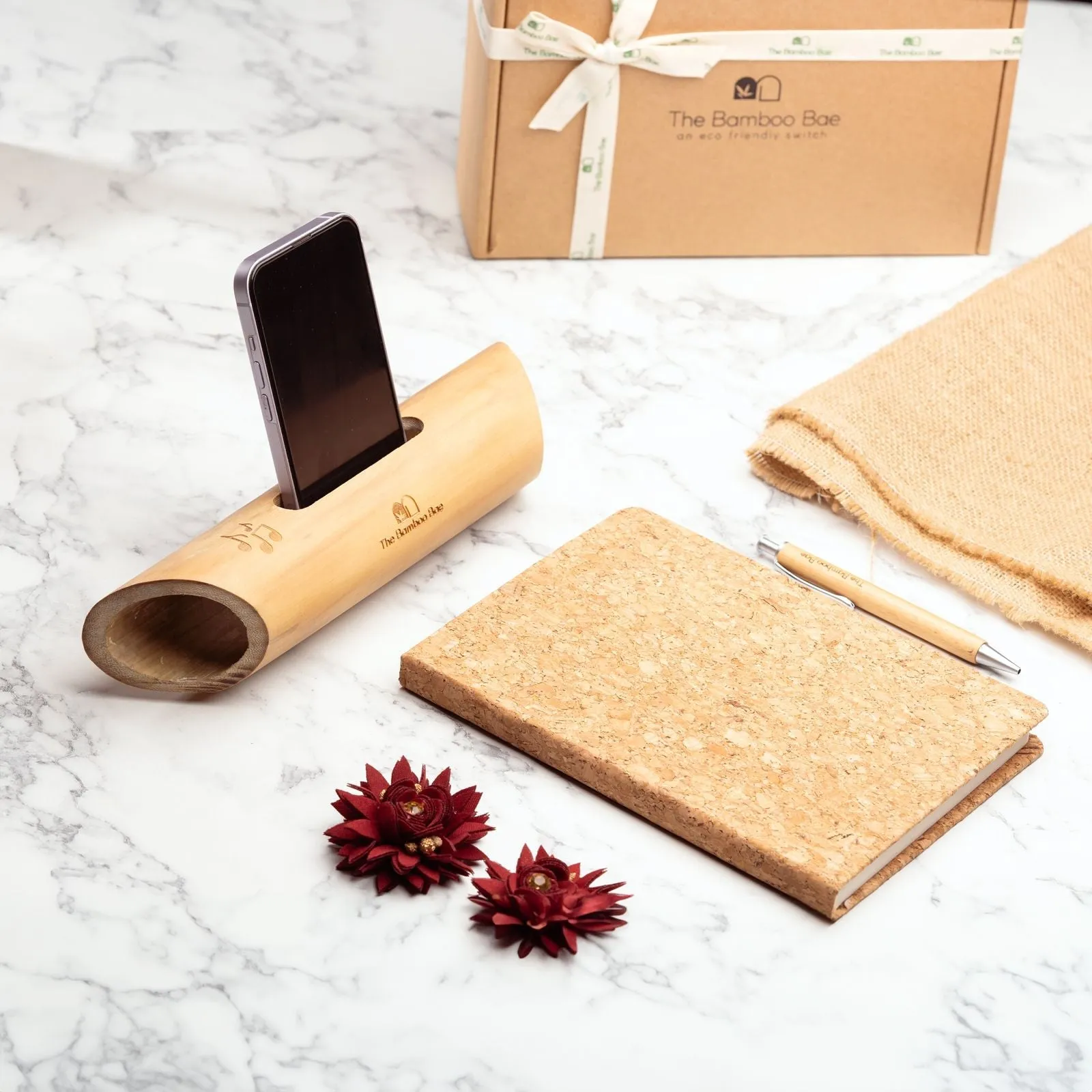 Bamboo Planner Gift Box | Nature's Melody and Sustainable Style by The Bamboo Bae | Mobile Stand with Diary & Pen