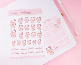 Bearguette Cafe Iced Coffee Sticker Sheet | Kawaii Frappuccino Planner Stickers | Cute Latte Deco Stickers | A6 Coffee Lover Stickers | BC003