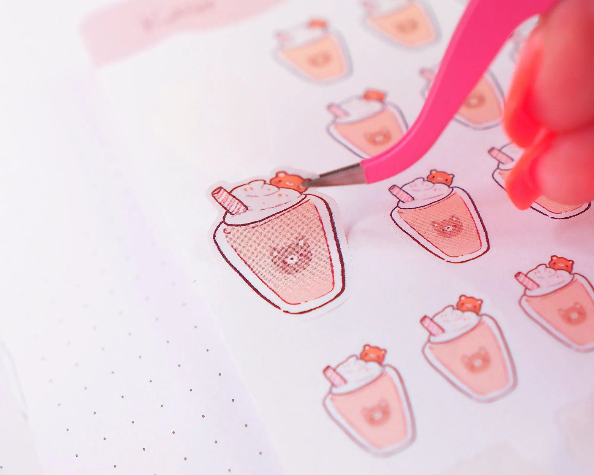 Bearguette Cafe Iced Coffee Sticker Sheet | Kawaii Frappuccino Planner Stickers | Cute Latte Deco Stickers | A6 Coffee Lover Stickers | BC003