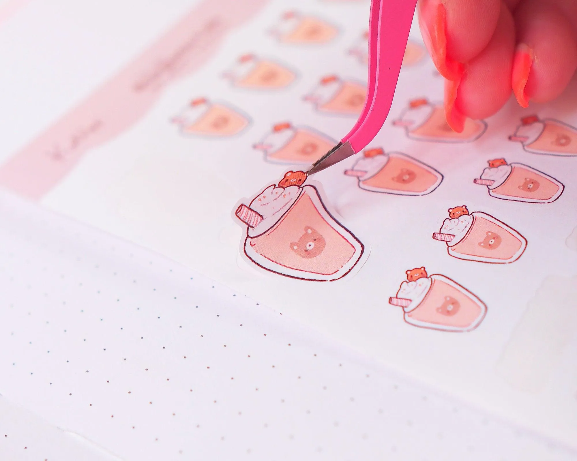 Bearguette Cafe Iced Coffee Sticker Sheet | Kawaii Frappuccino Planner Stickers | Cute Latte Deco Stickers | A6 Coffee Lover Stickers | BC003