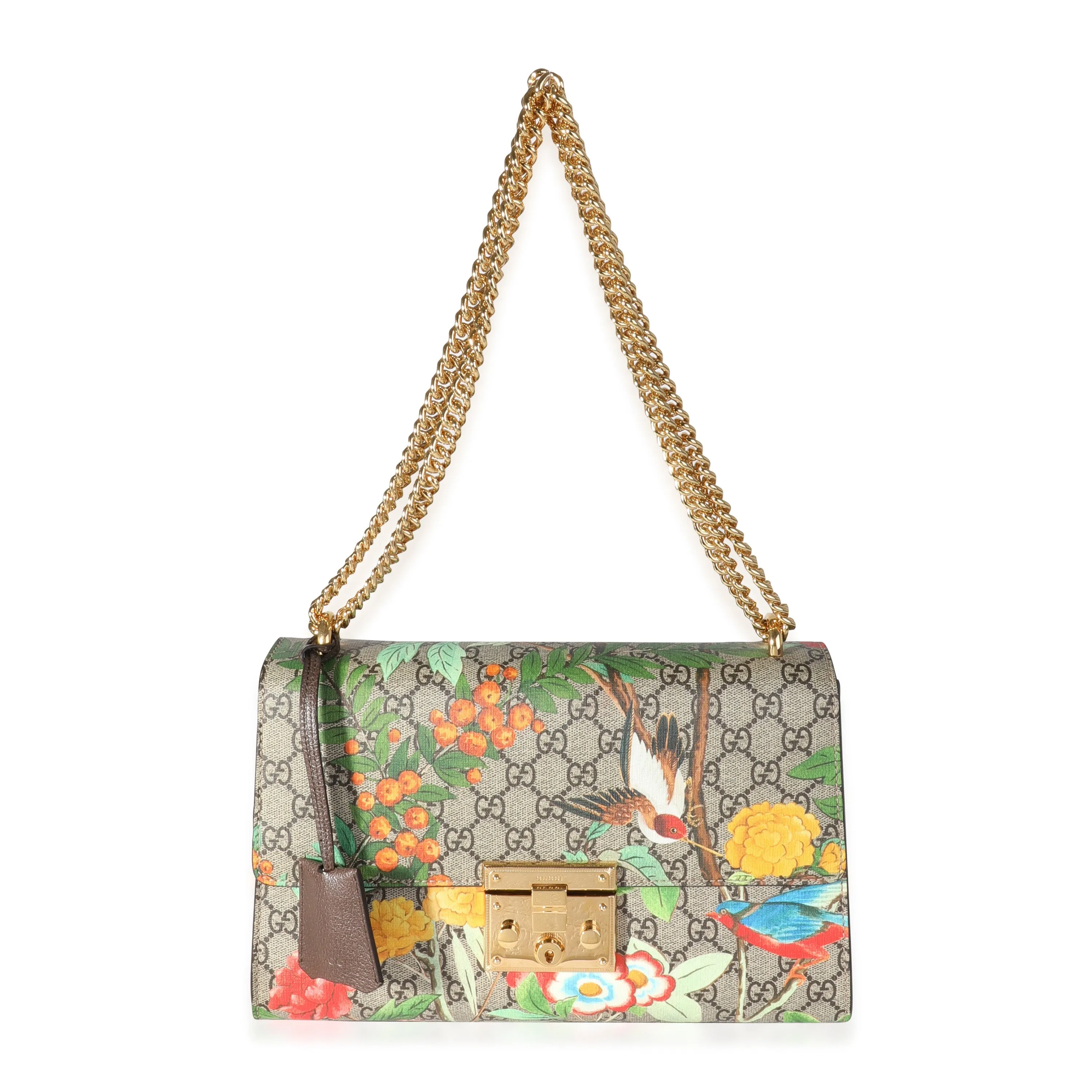 Beige Multicolore Coated Canvas Tian Padlock Medium Shoulder Bag