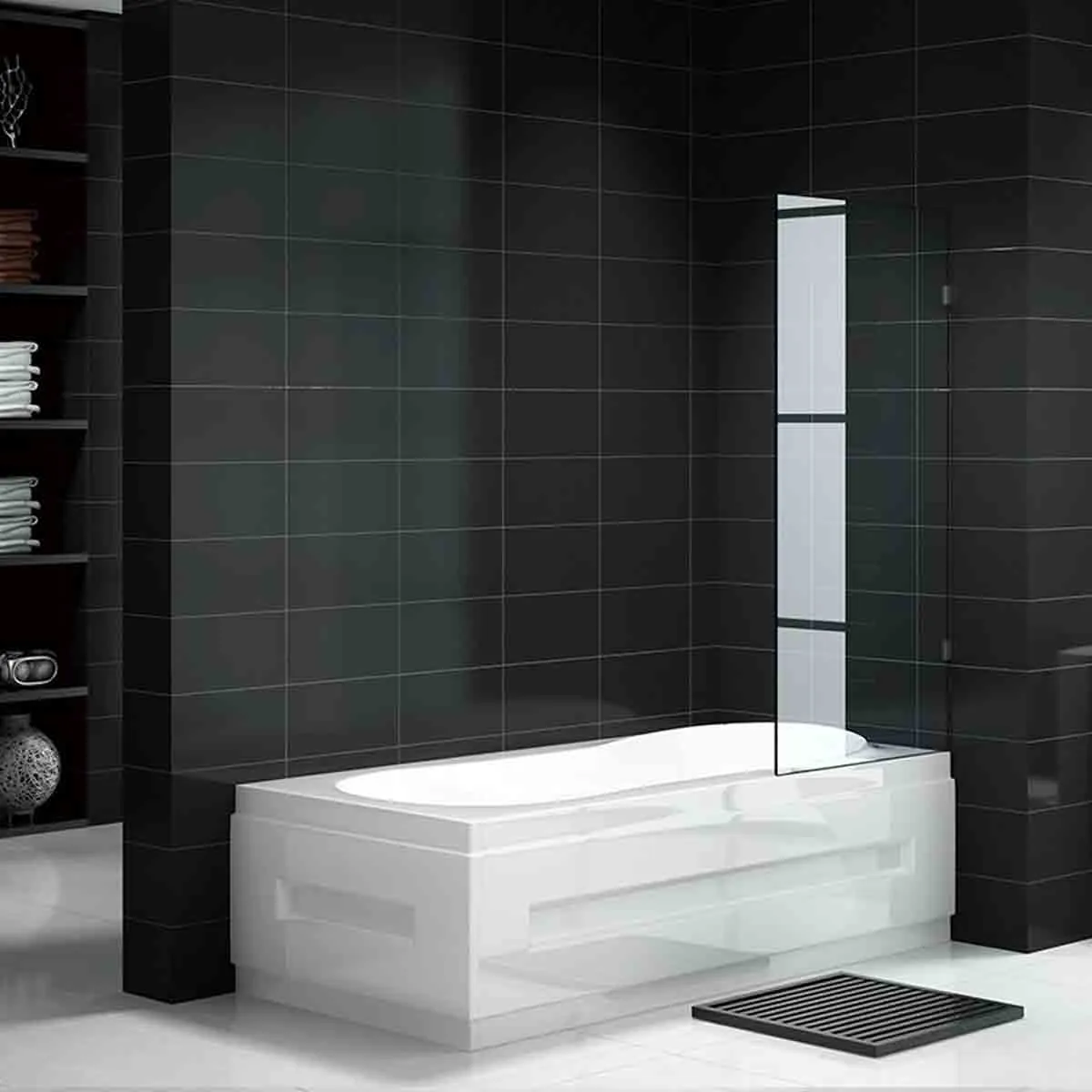 BLACK Fully Frameless - Over Bath Screen - Fixed Shower Panel