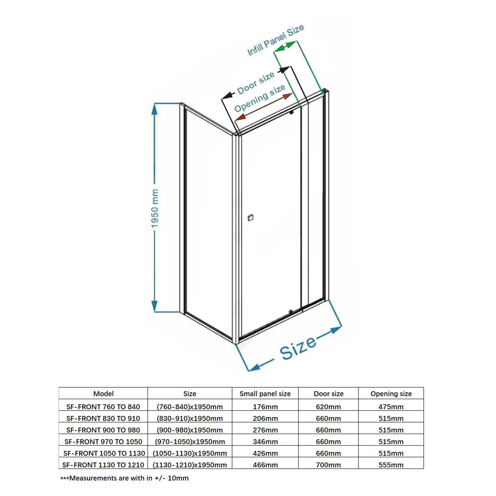BLACK Semi Frameless Shower Screen - Front and Return - Custom Multiple Sizes