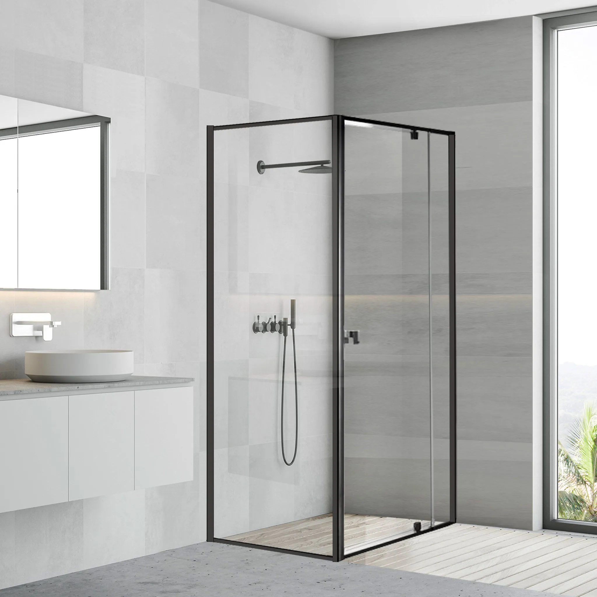 BLACK Semi Frameless Shower Screen - Front and Return - Custom Multiple Sizes