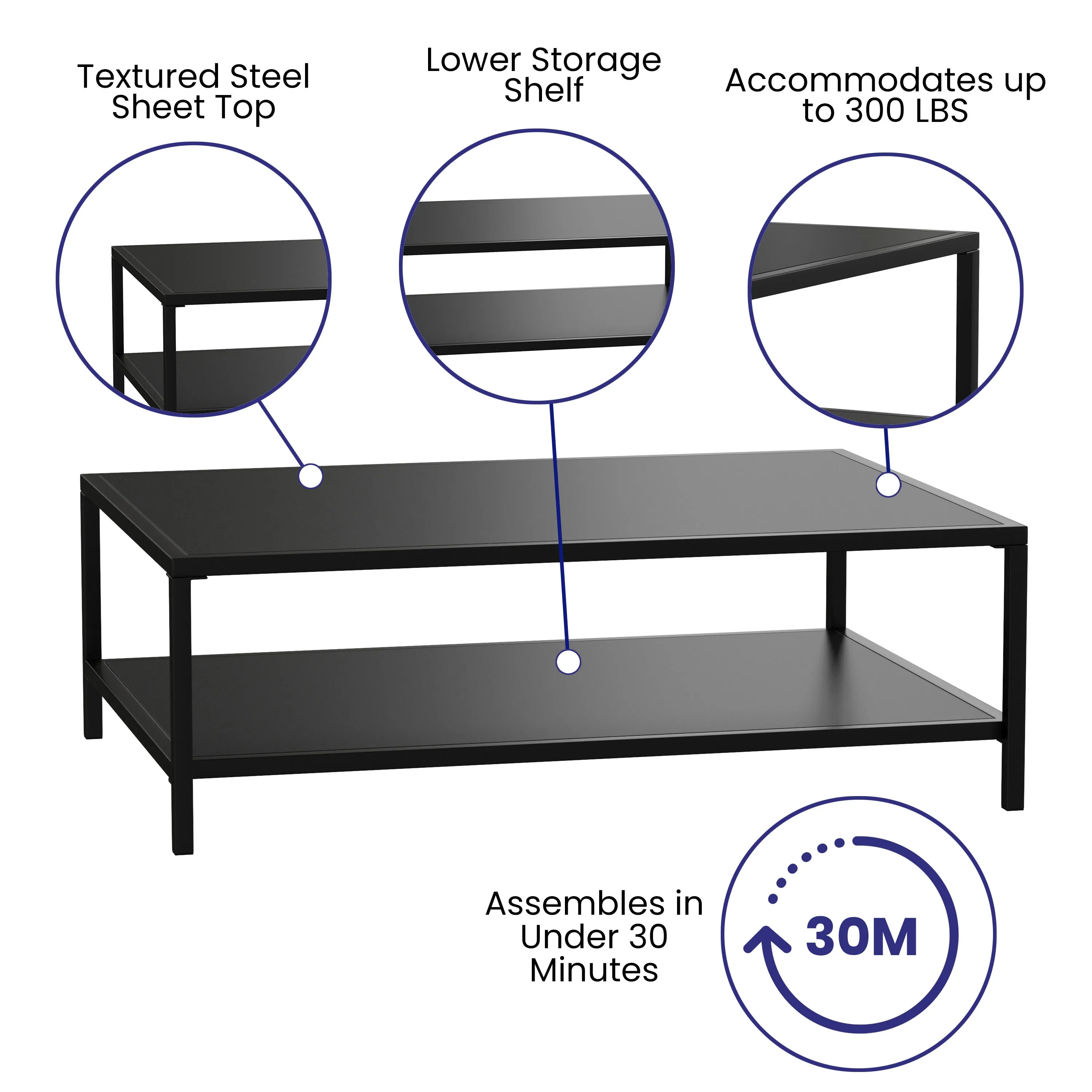 Brock Outdoor 2 Tier Patio Coffee Table Commercial Grade Coffee Table for Deck, Porch, or Poolside - Steel Square Leg Frame