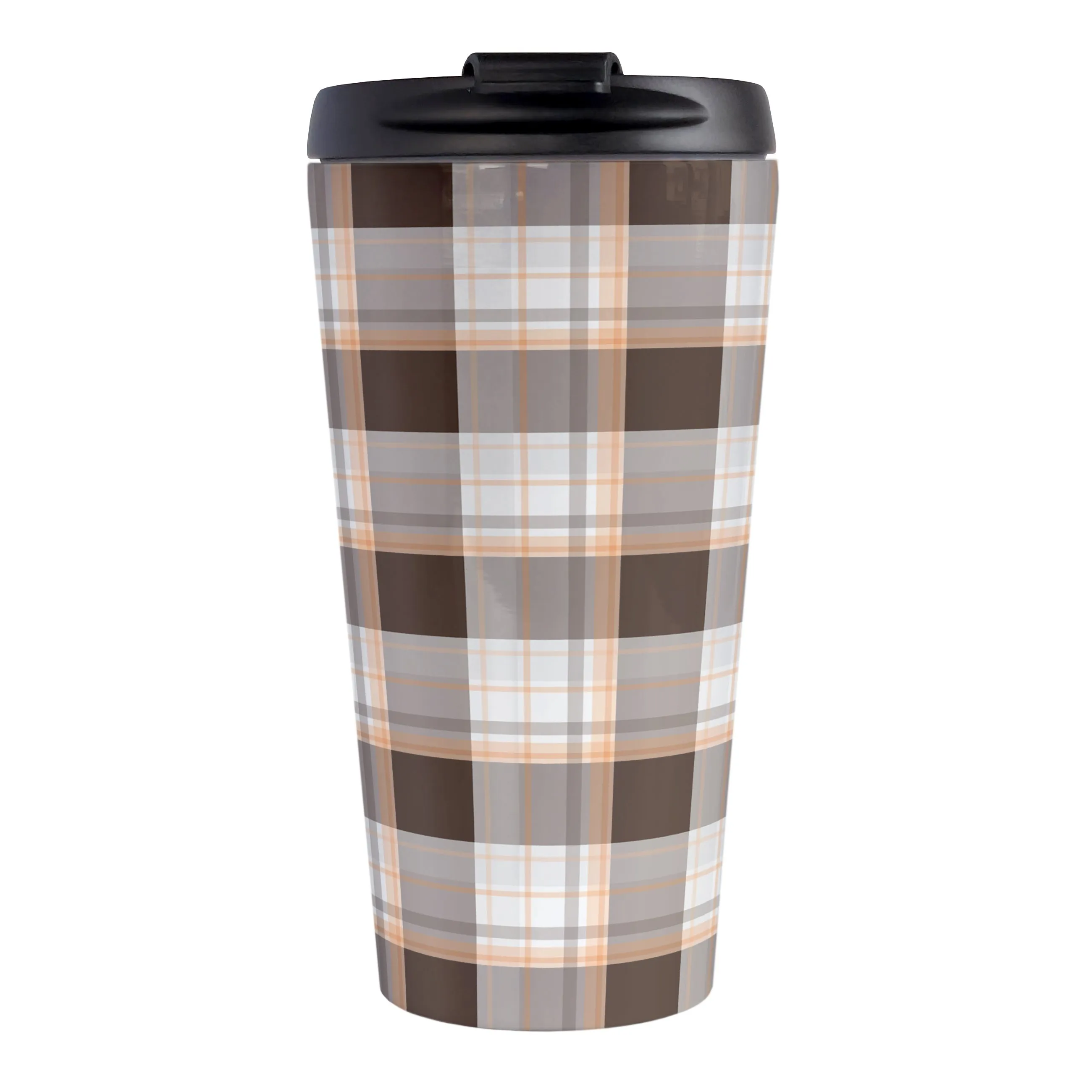 Brown Orange Plaid Travel Mug