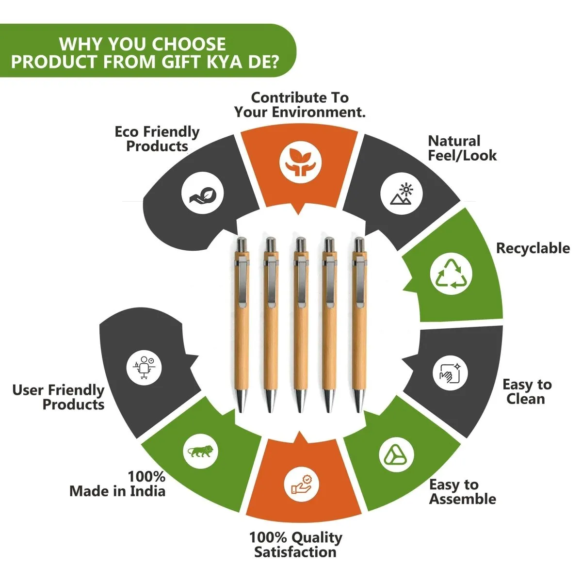 Buy Eco-Friendly Bamboo Pen (Pack Of 5) Online - Gift Kya De