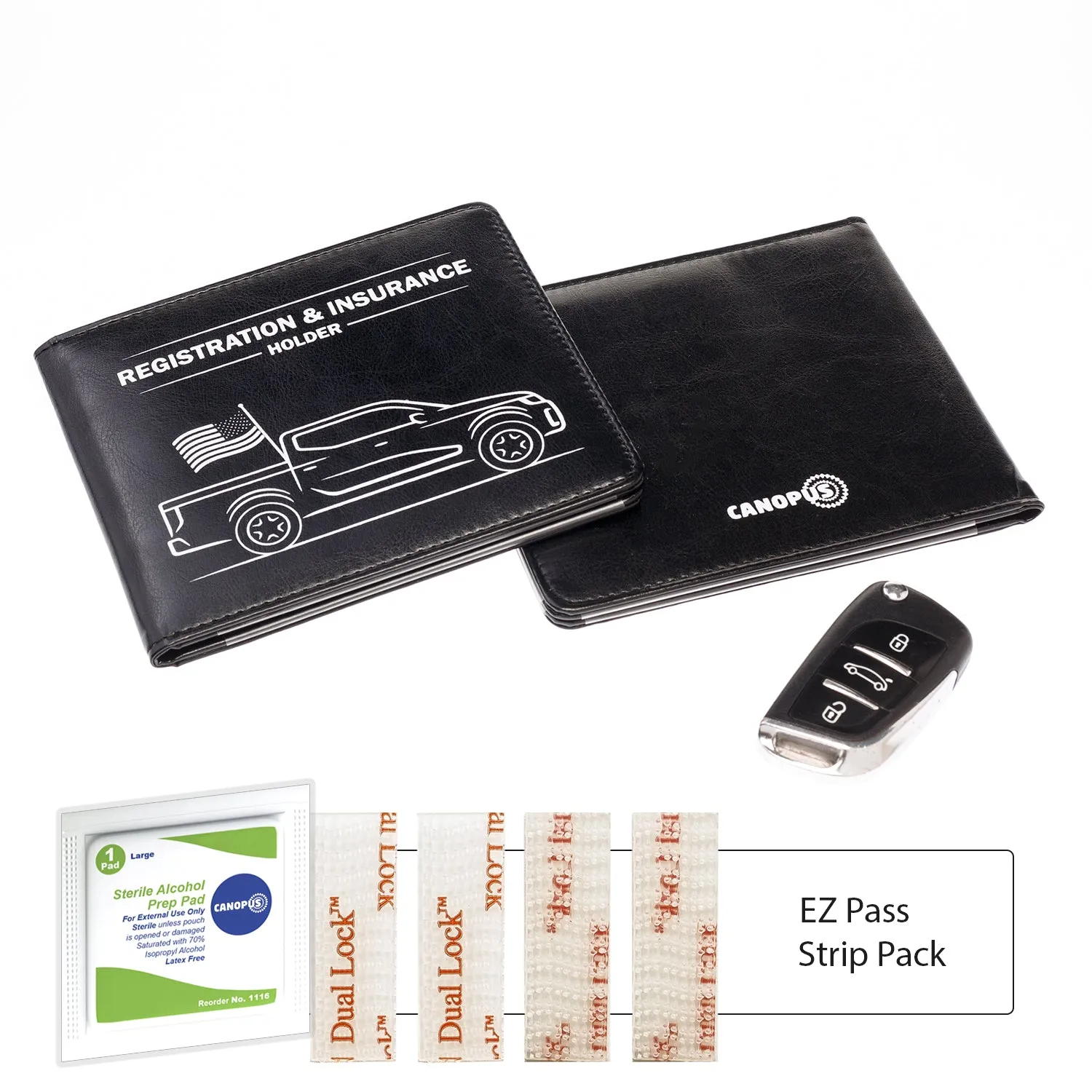 CANOPUS Car Registration and Insurance Holder with Magnetic Closure, Car Document Holder, Vehicle Glove Box Organizer, Wallet for Auto, Motorcycle, Truck, 1 Holder with 2 Sets of EZ Pass Strips