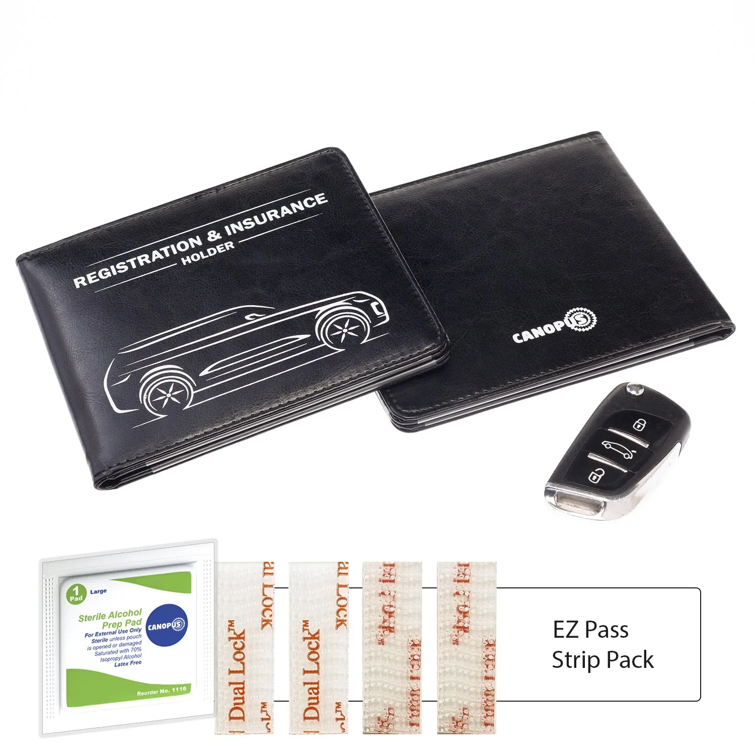 CANOPUS Car Registration and Insurance Holder with Magnetic Closure, Car Document Holder, Vehicle Glove Box Organizer, Wallet for Auto, Motorcycle, Truck, 1 Holder with 2 Sets of EZ Pass Strips