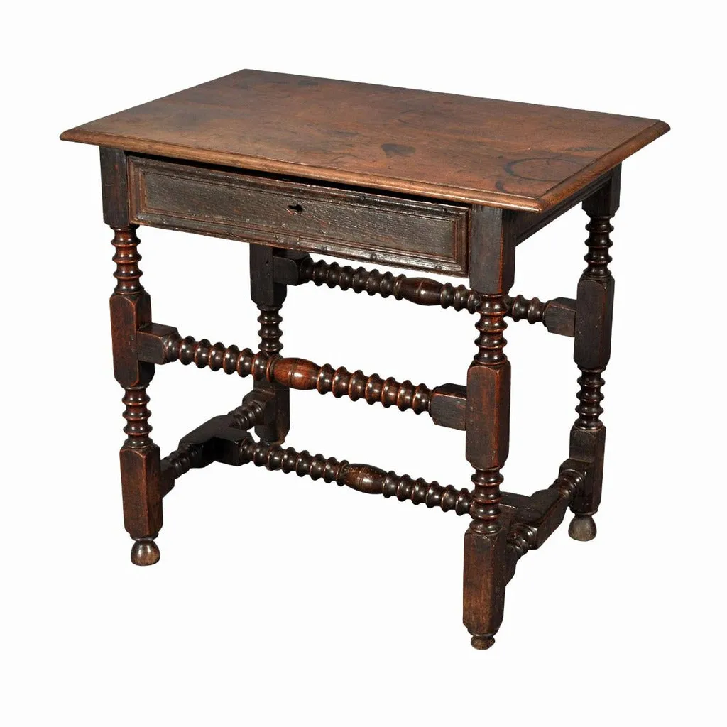 CHARLES II OAK SIDE TABLE ON RING TURNED LEGS