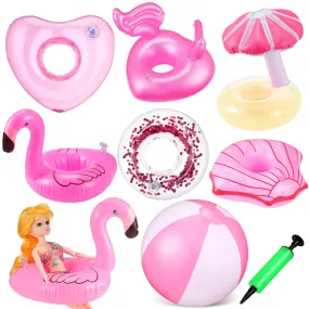 CHENGU 6 Pcs Pool Floaties for Girl Dolls Swim Accessories Set Swimming Pool Floaties Party Ring Girl Dolls Cup Coasters Dolls Pool Toys Doll Pool for 11.5" Dolls Girl Swimming Pool (PinkFresh)