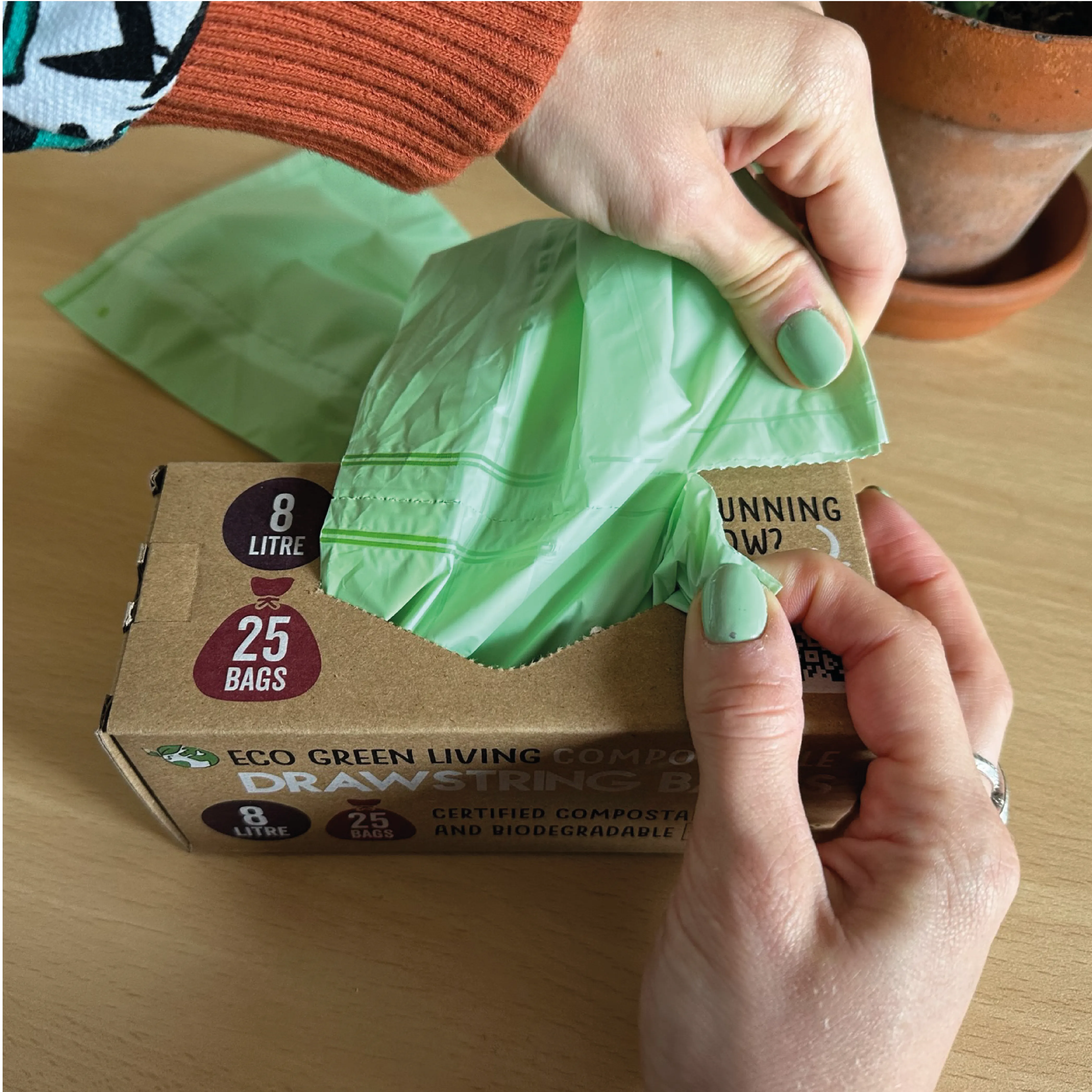 Compostable Drawstring Bin Bags | 2 Gallon (25 bags)