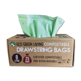 Compostable Drawstring Bin Bags | 2 Gallon (25 bags)