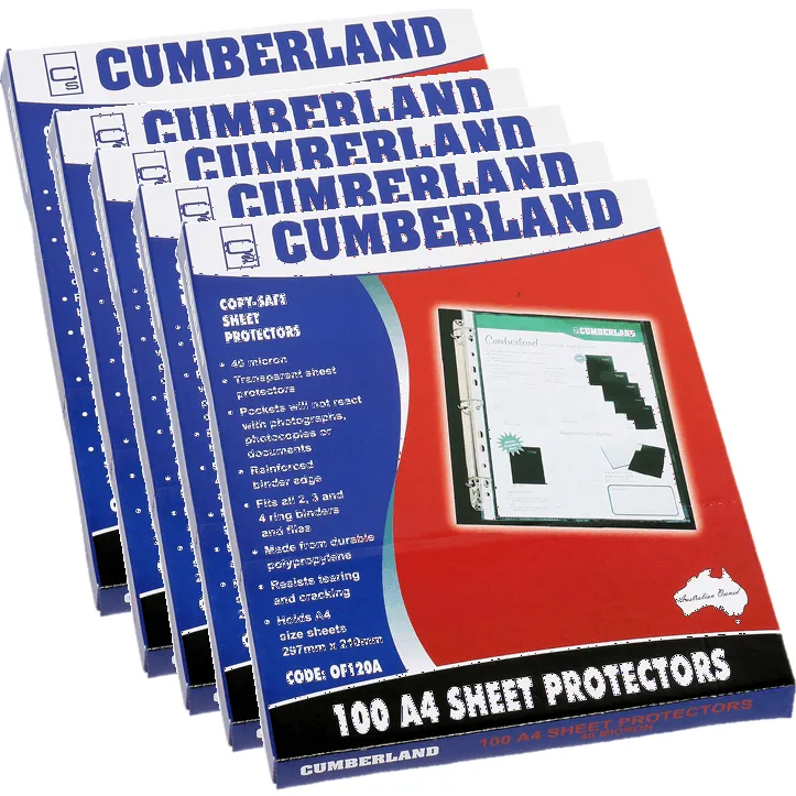 Cumberland Sheet Protector Copy Safe 40 Micron A4 Clear Box 100 Pack 5