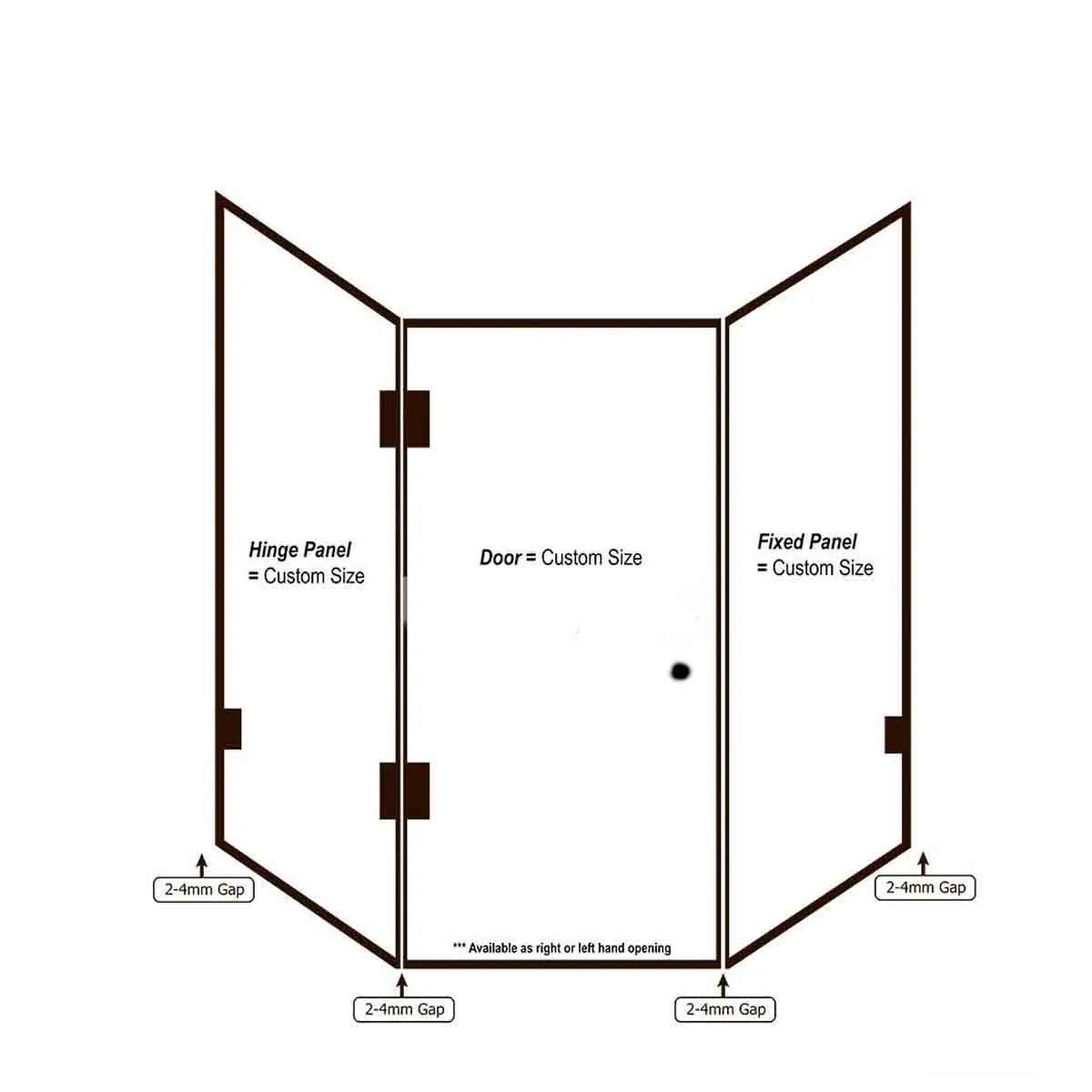 Custom Fully Frameless Shower Screen - “Diamond” - Multiple Sizes