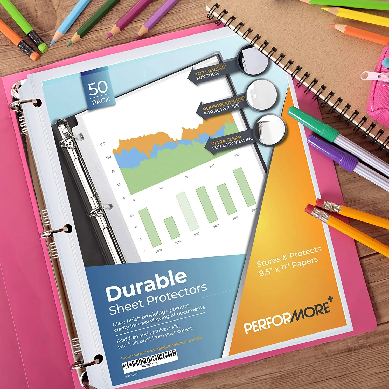 Durable Clear Page Protectors, 8.5 x 11 inch - 50 Pack
