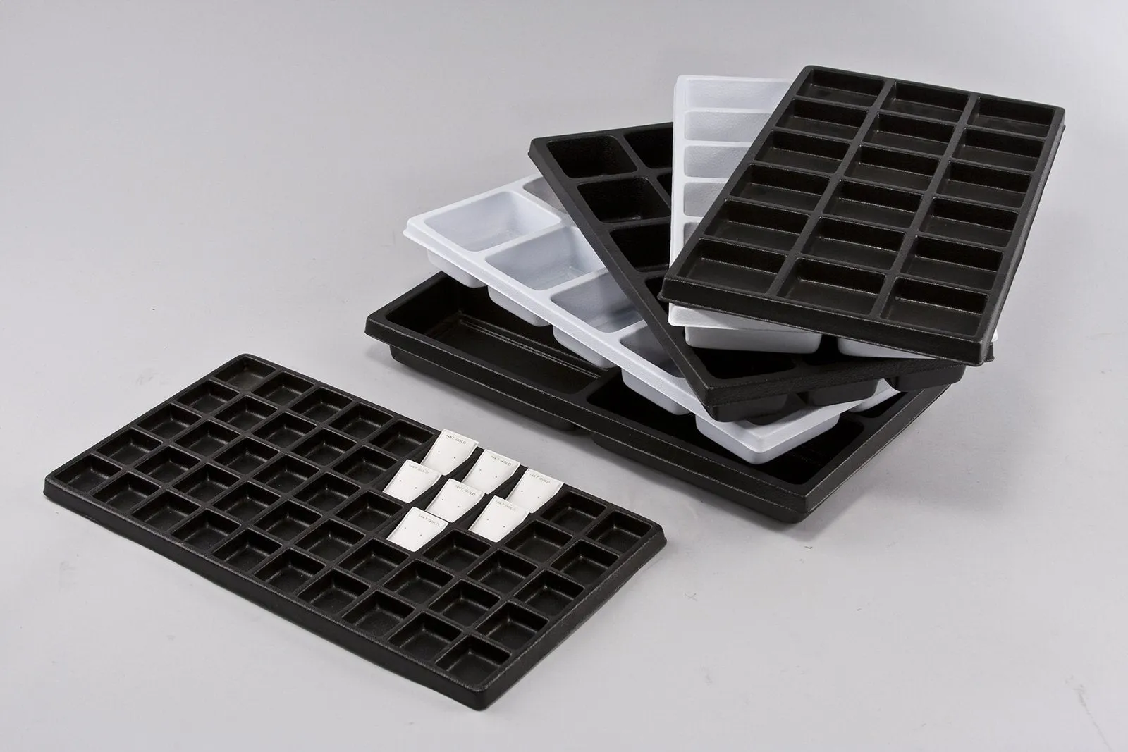 Durable Textured Plastic Tray Inserts - Black or White Plastic with various compartments