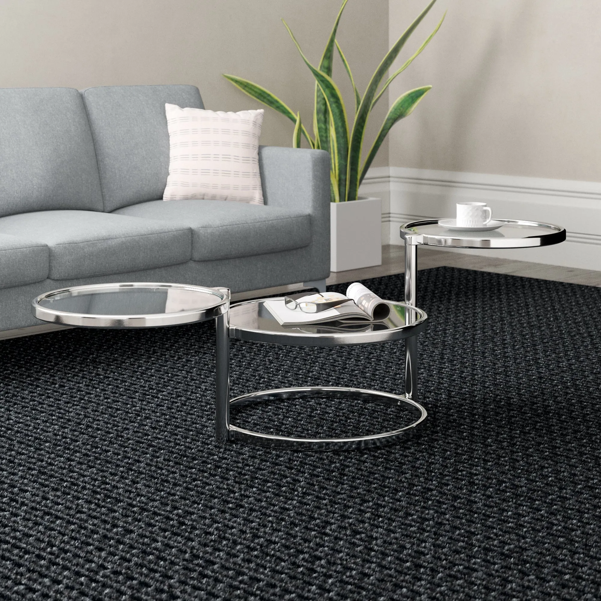 Eternity Coffee Table with Swivel Motion, Metal Chrome/Clear