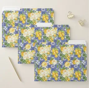 File Folder, floral pattern, lemons, lemon, organization, small business, personal organization, yellow, blue, watercolor flowers, feminine