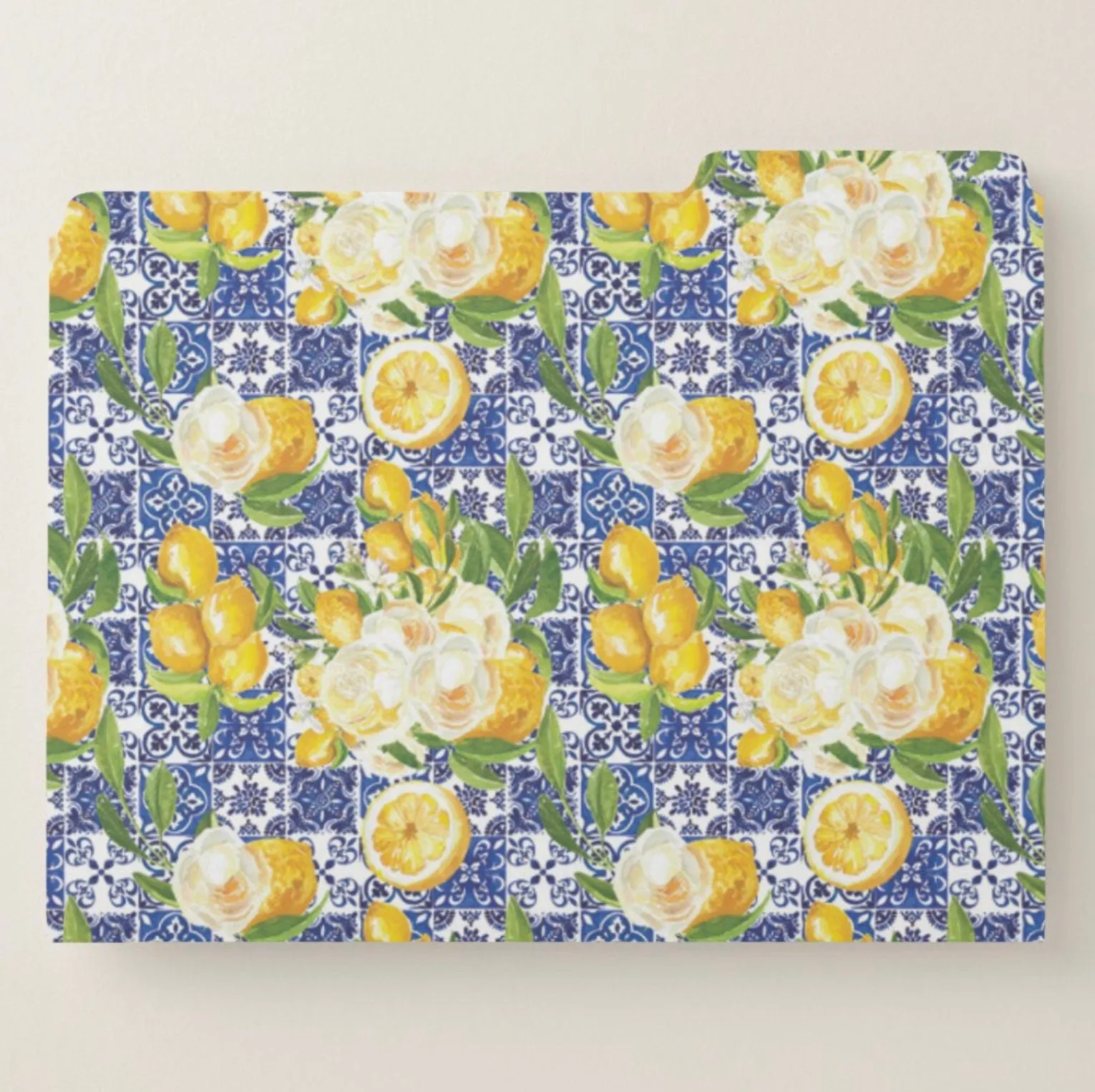 File Folder, floral pattern, lemons, lemon, organization, small business, personal organization, yellow, blue, watercolor flowers, feminine