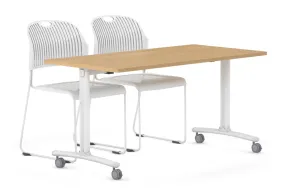 Folding / Flip Top Mobile Meeting Room Table with Wheel Legs Domino [1200L x 700W]