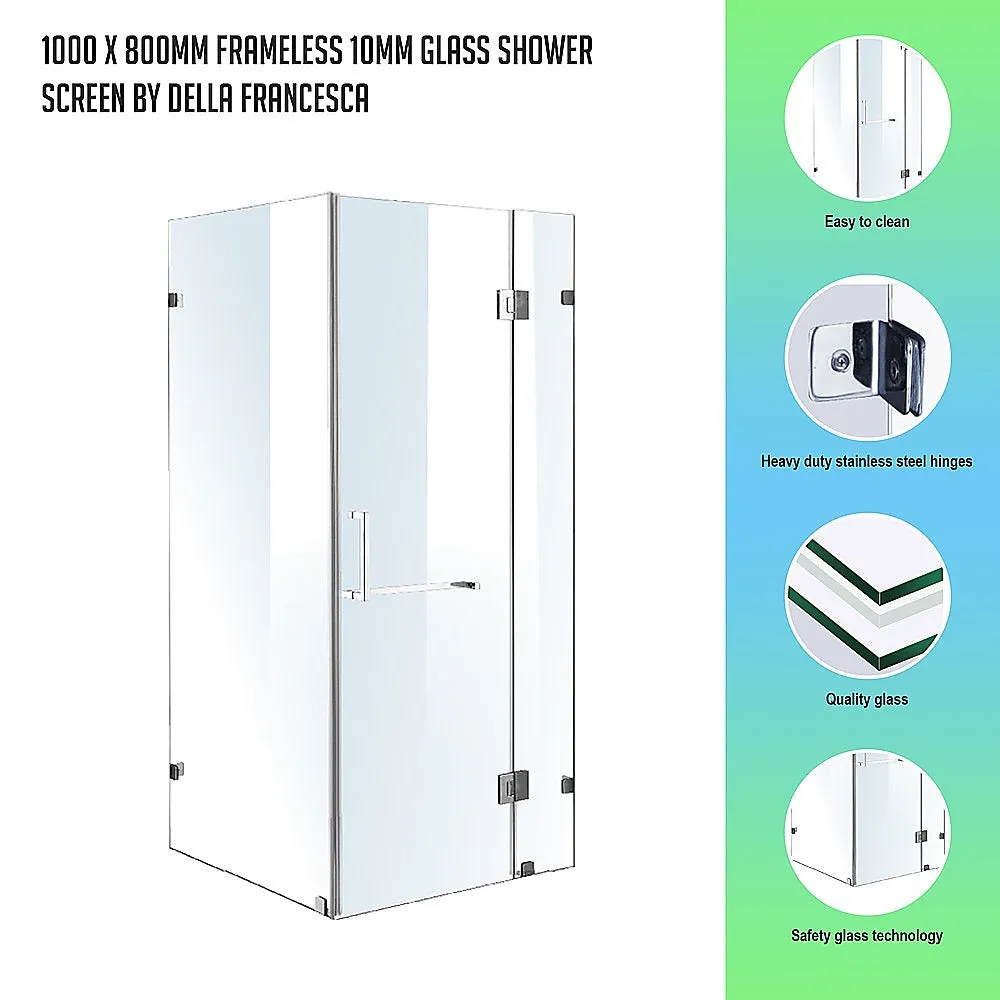 Frameless 10mm Glass Shower Screen, 1000x800mm, Chrome by Della Francesca