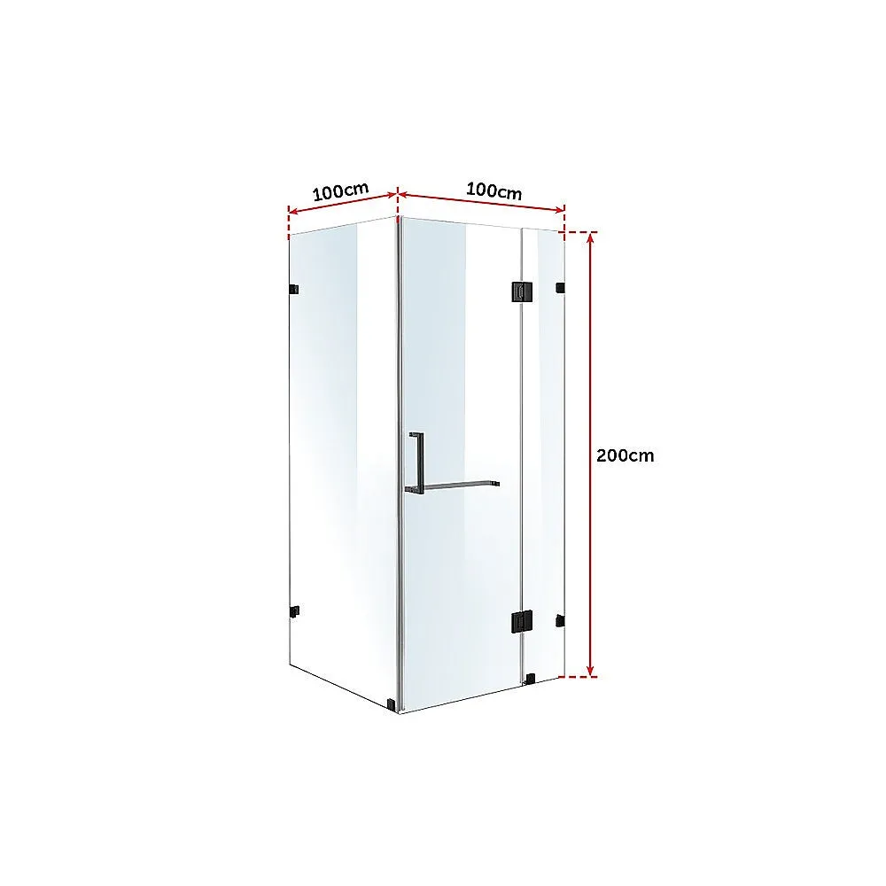 Frameless 10mm Glass Shower Screen, 100x100cm, BLACK
