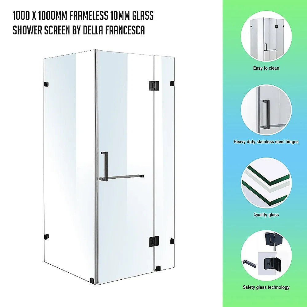 Frameless 10mm Glass Shower Screen, 100x100cm, BLACK