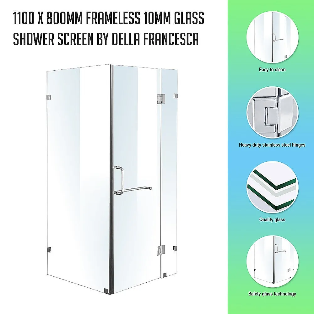 Frameless 10mm Glass Shower Screen, 110x80cm, Chrome - Della Francesca