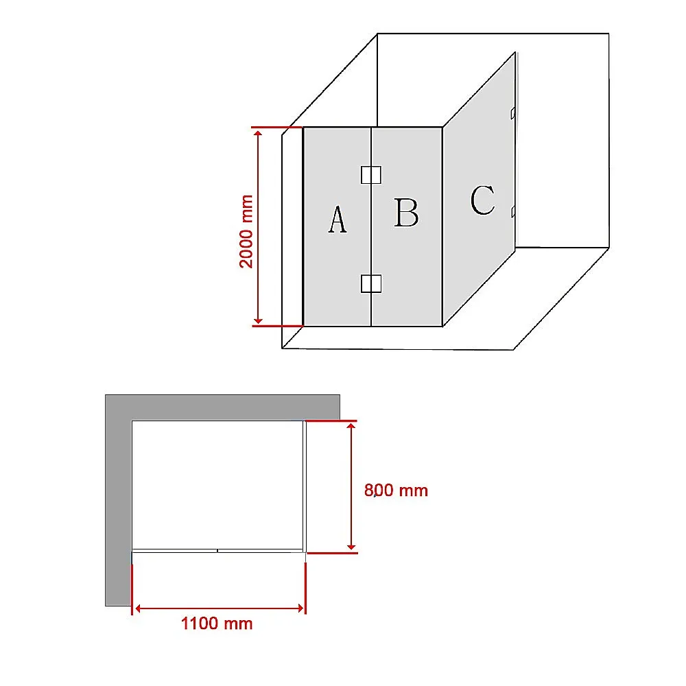Frameless 10mm Glass Shower Screen, 110x80cm, Chrome - Della Francesca