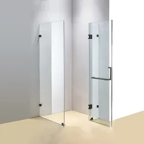 Frameless 10mm Glass Shower Screen, 900x700mm, Black Hardware