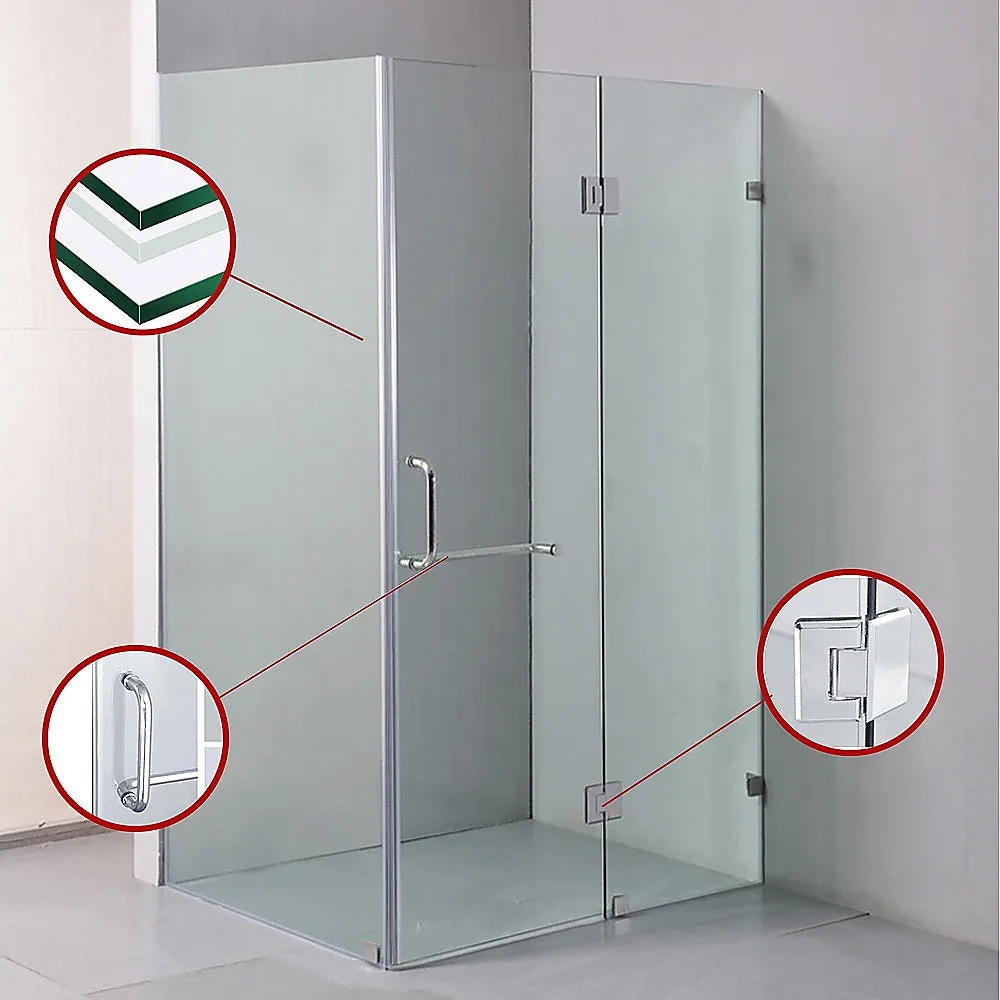 Frameless 10mm Glass Shower Screen, 900x900mm, Chrome Hardware
